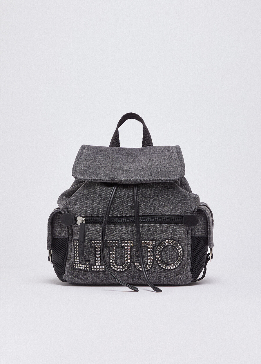 denim backpack with logo