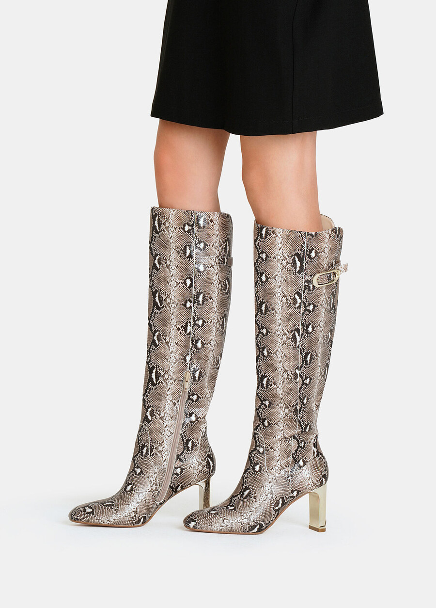 knee-high snakeskin-effect boots