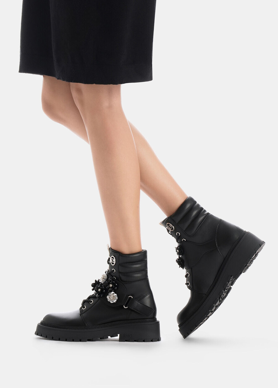 combat boots with bejewelled appliqués
