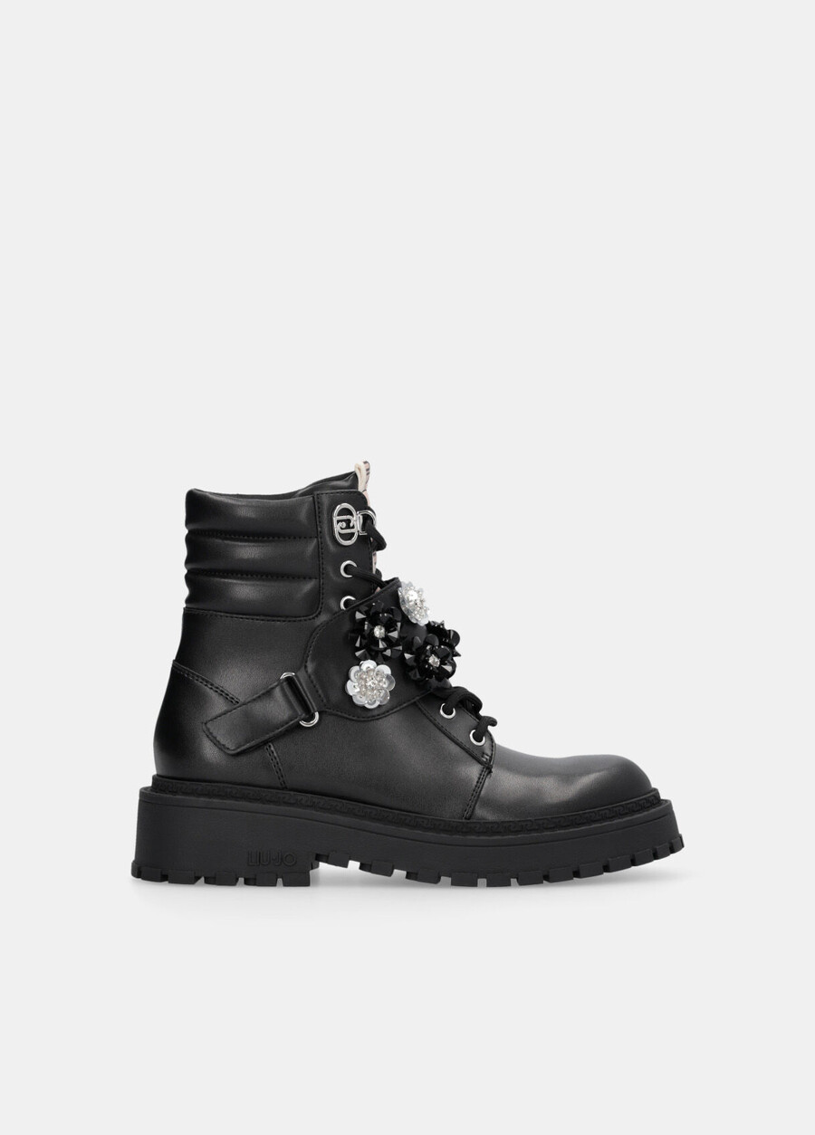 combat boots with bejewelled appliqués