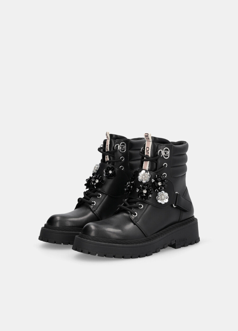 combat boots with bejewelled appliqués