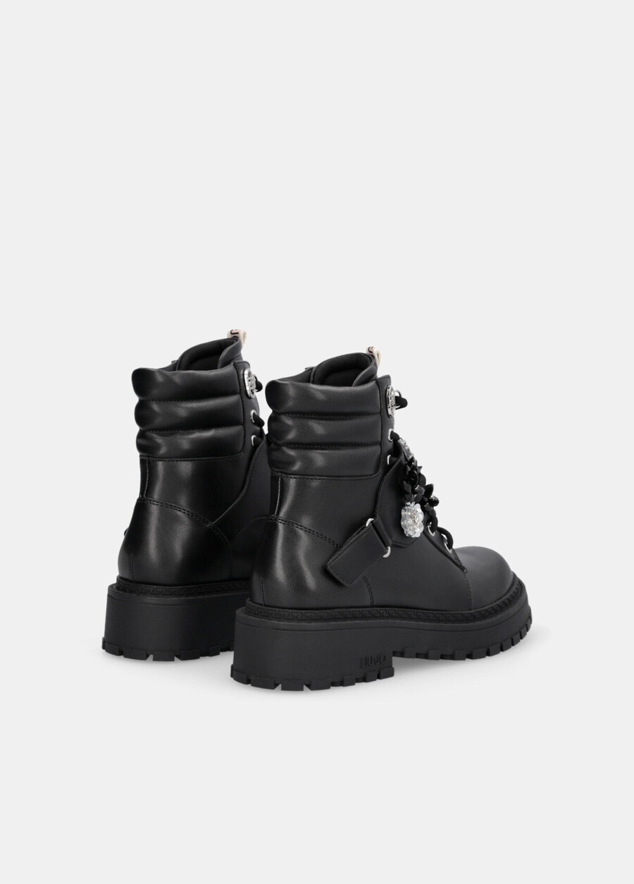 combat boots with bejewelled appliqués