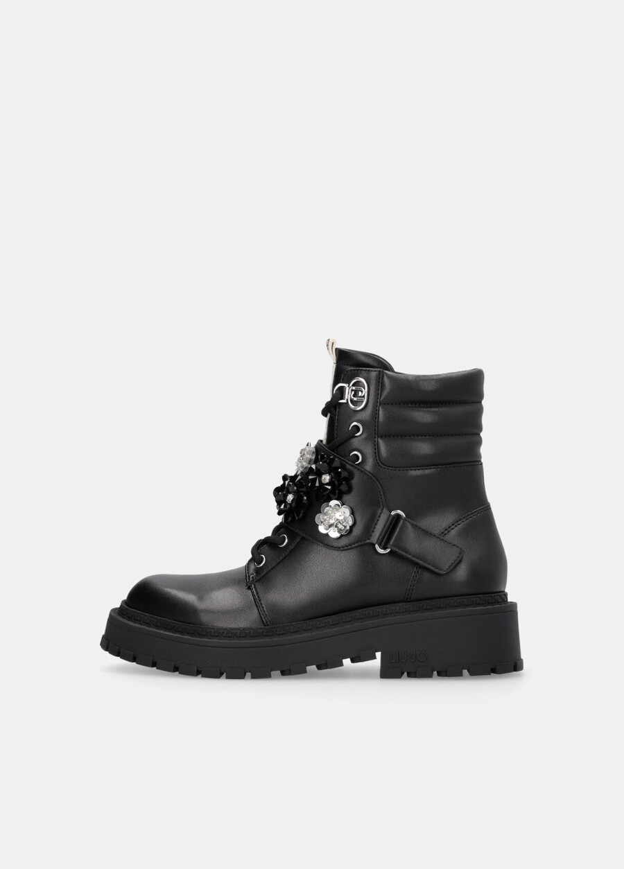 combat boots with bejewelled appliqués