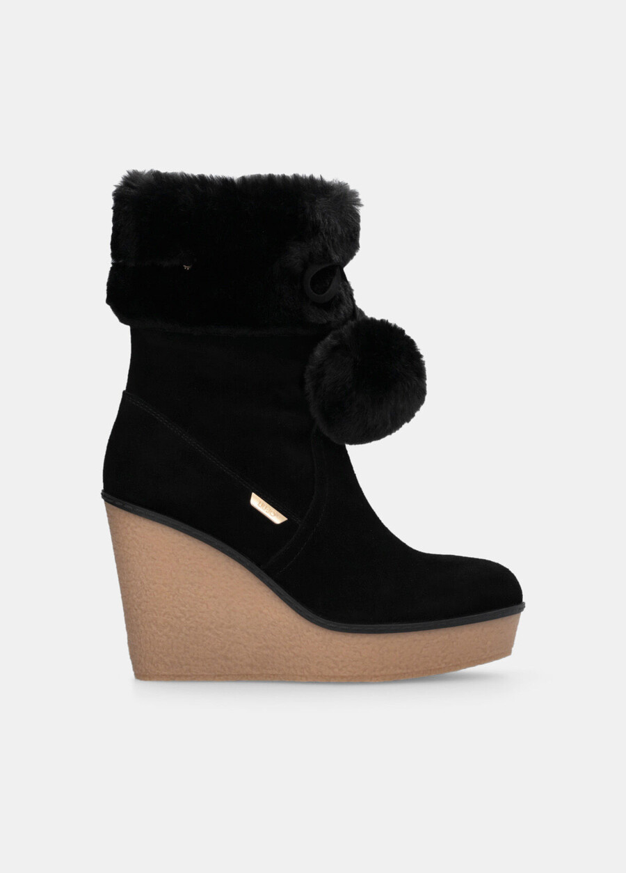 ankle boots with wedge and pom-pom