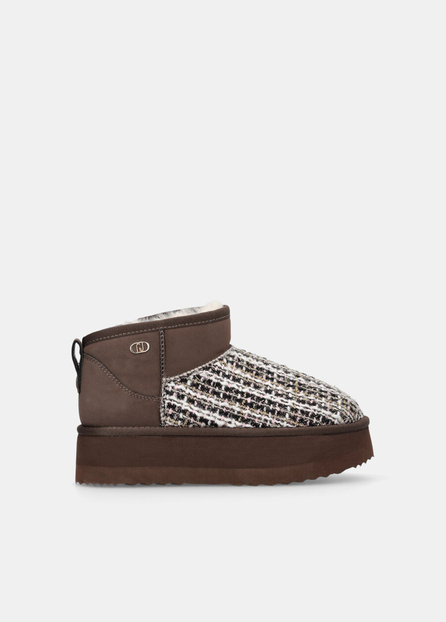 warm ankle boots with bouclé detailing