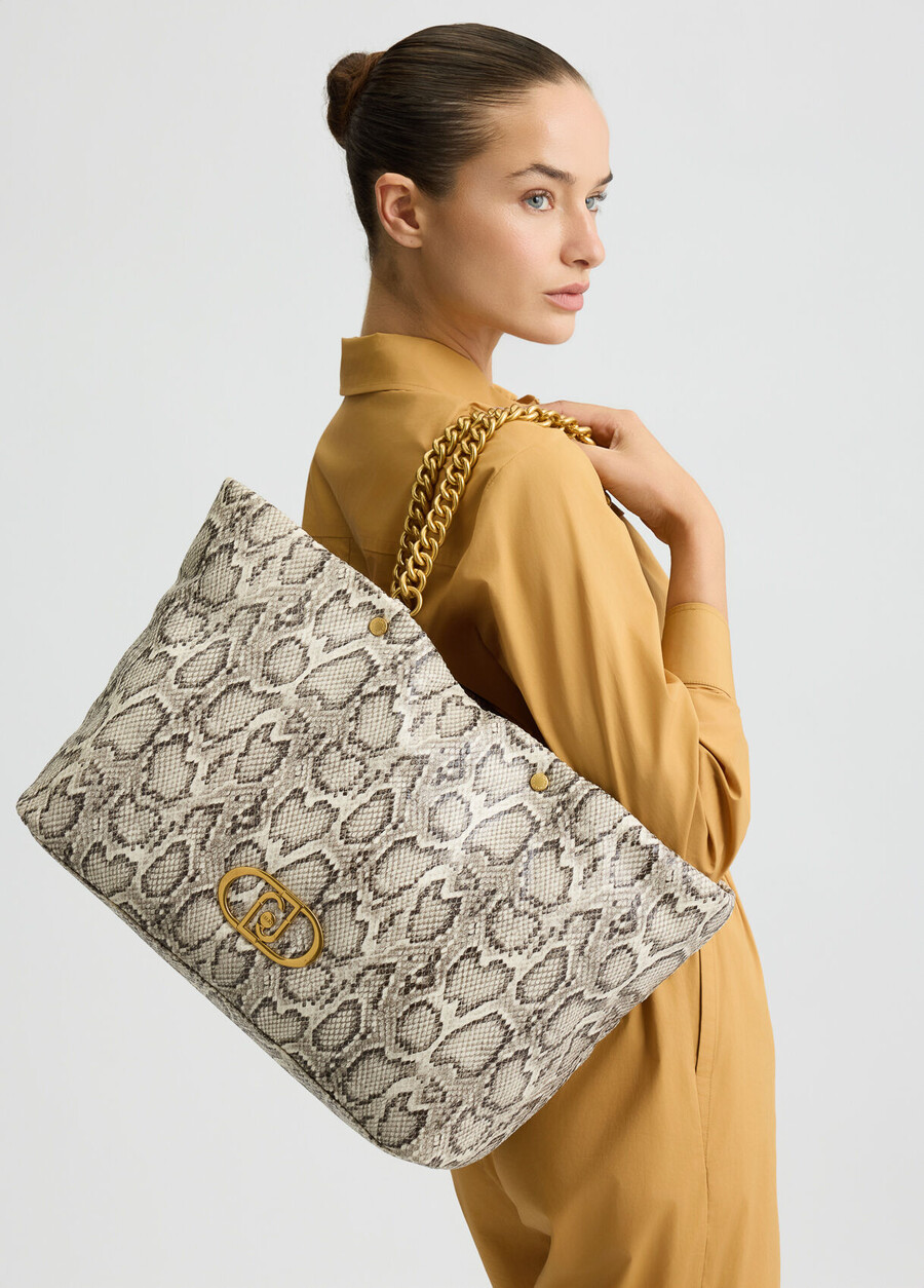 large snakeskin lapuffy tote bag