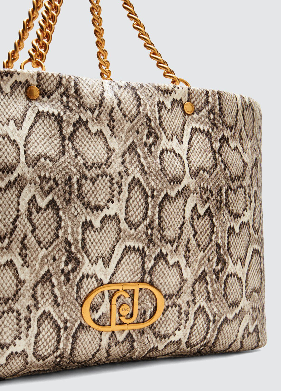 large snakeskin lapuffy tote bag