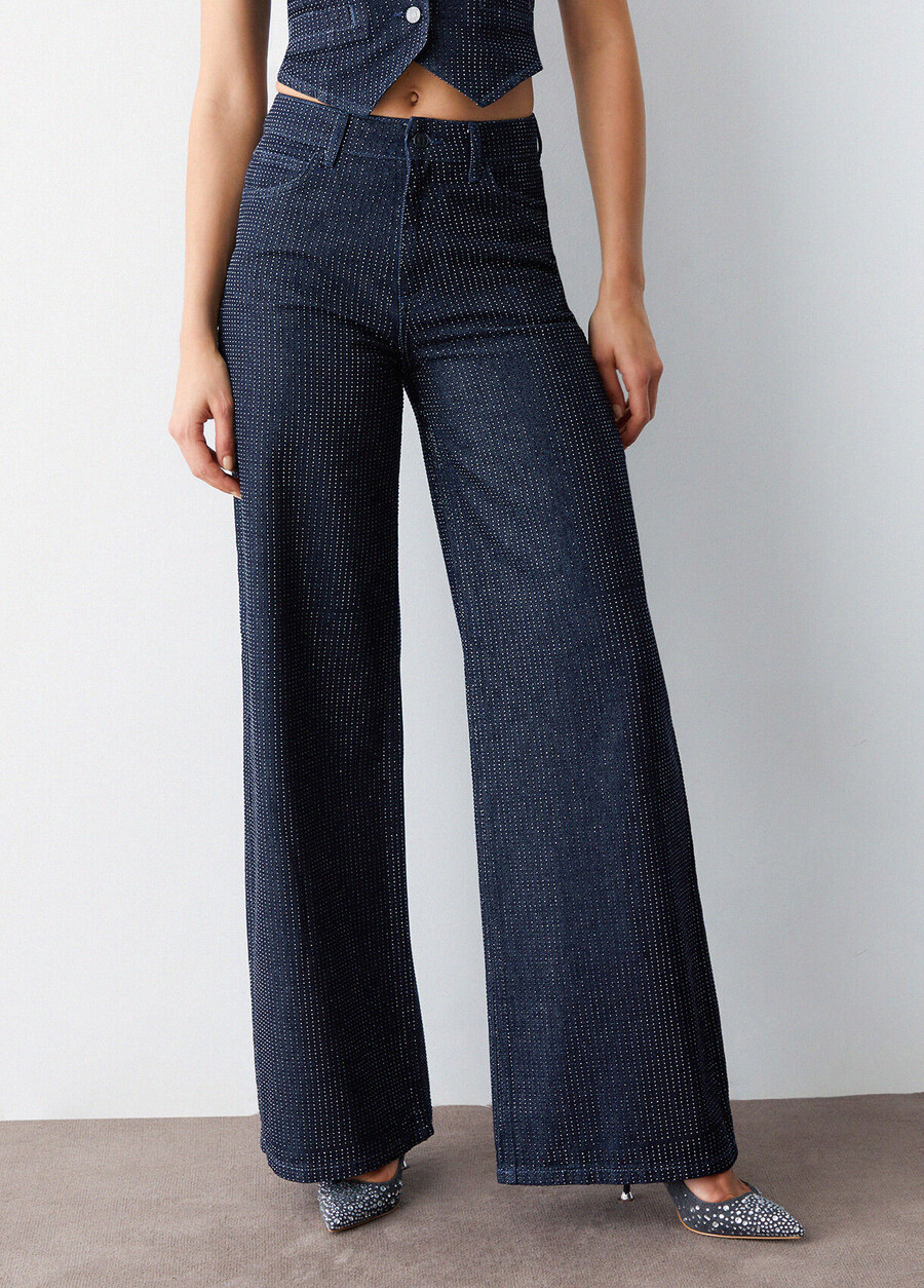 palazzo jeans with all-over rhinestones
