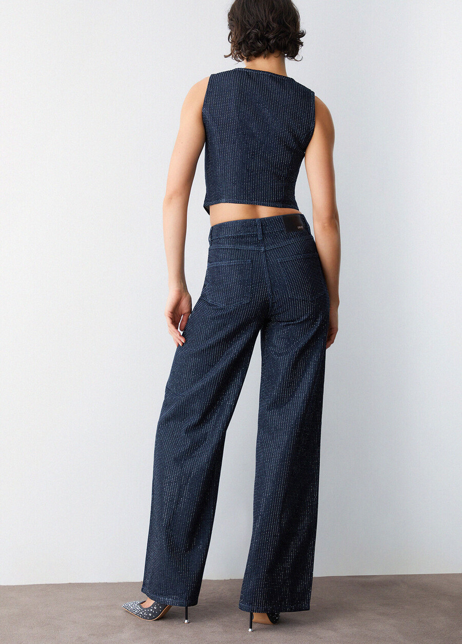 palazzo jeans with all-over rhinestones