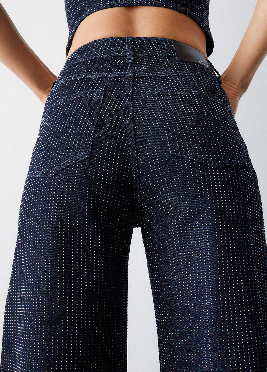 palazzo jeans with all-over rhinestones
