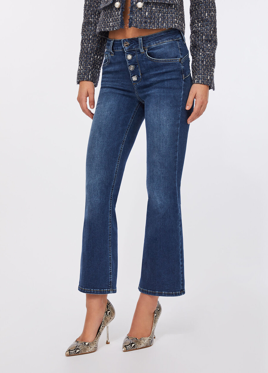 flare jeans with jewelled buttons