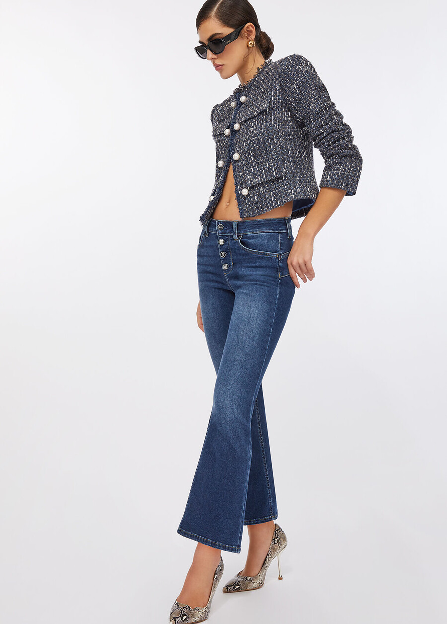 flare jeans with jewelled buttons