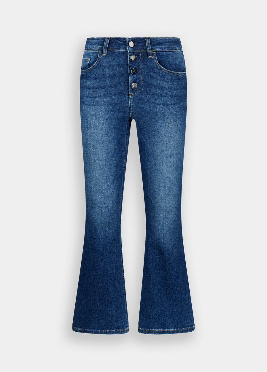 flare jeans with jewelled buttons