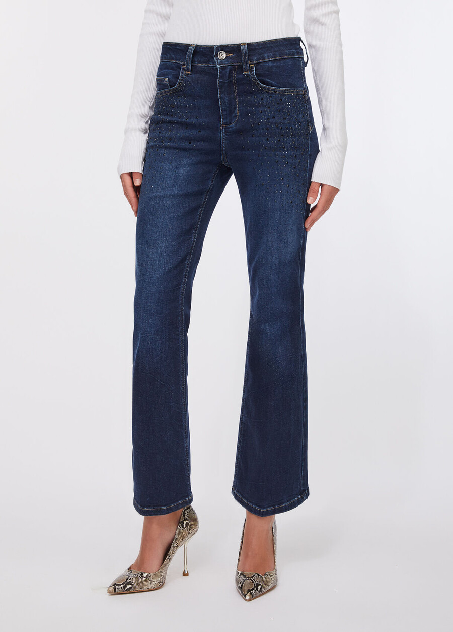 cropped flared jeans with gemstones