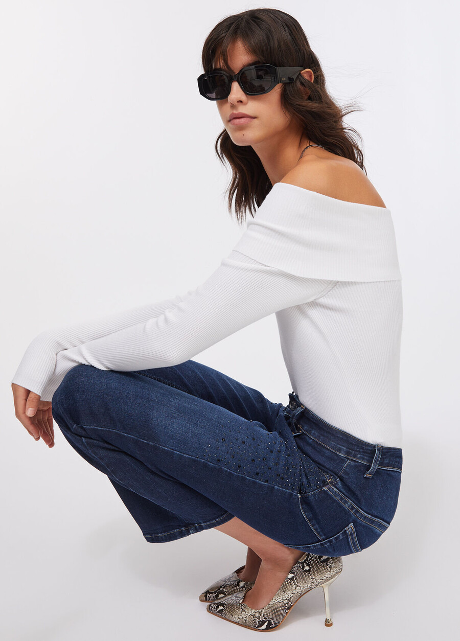 cropped flared jeans with gemstones