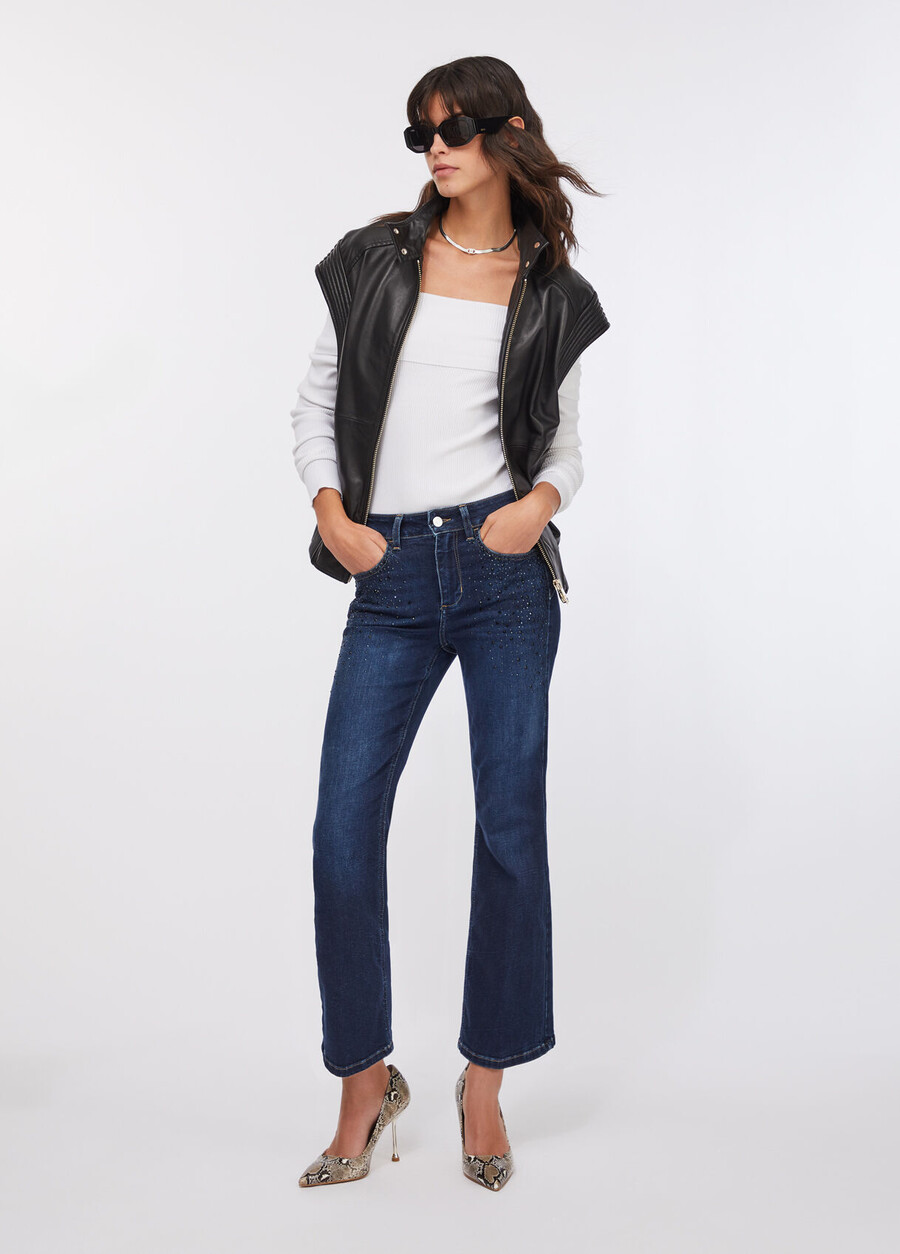 cropped flared jeans with gemstones