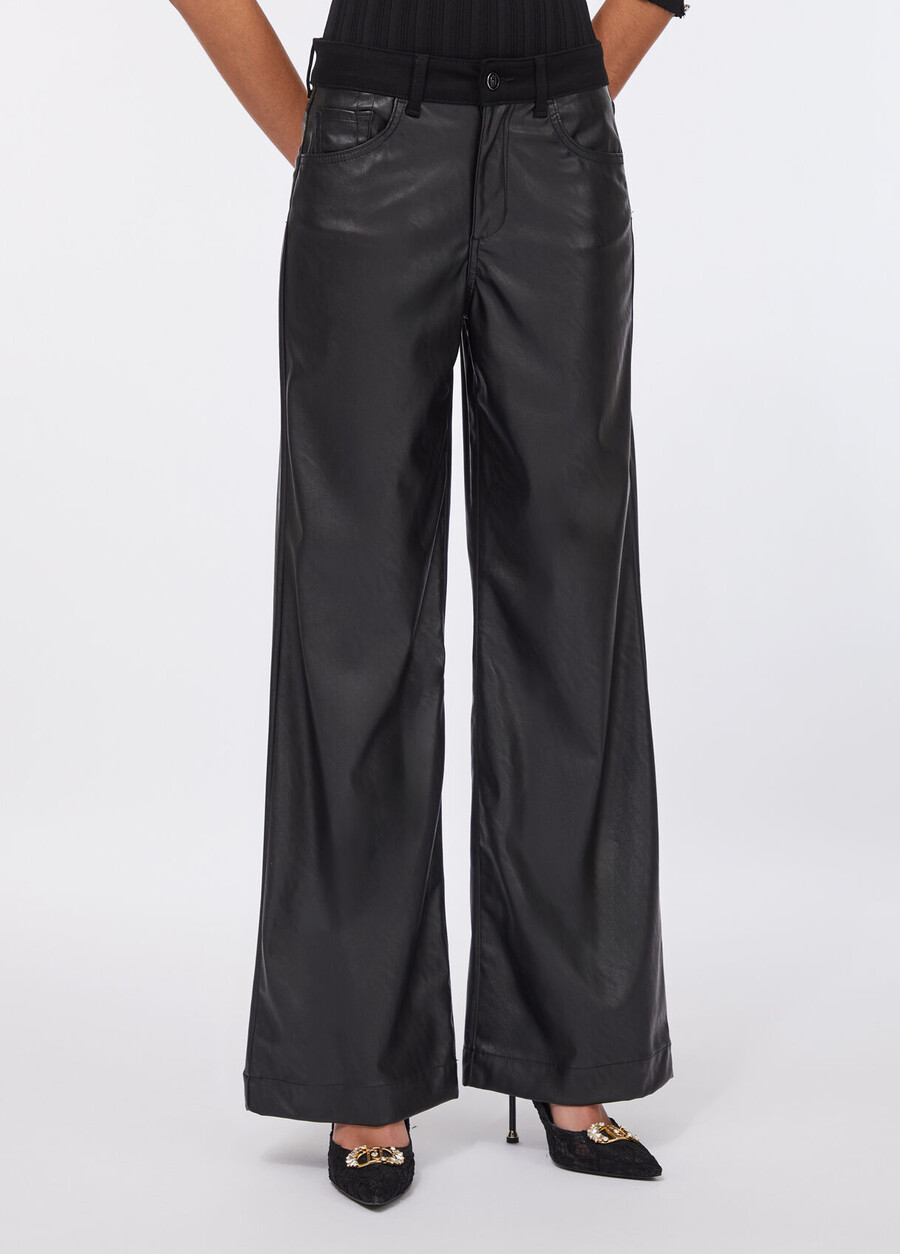 coated fabric flared trousers