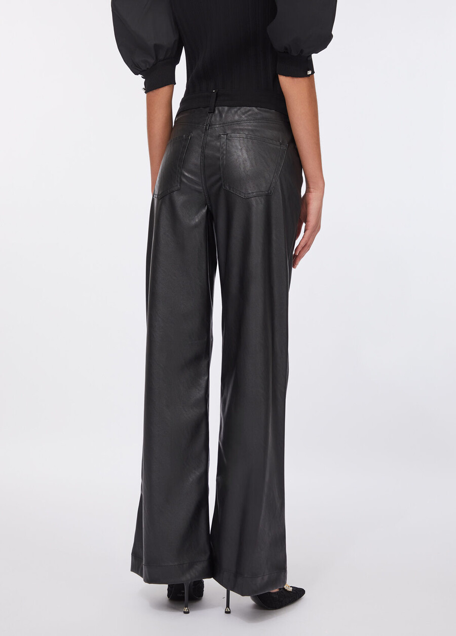 coated fabric flared trousers