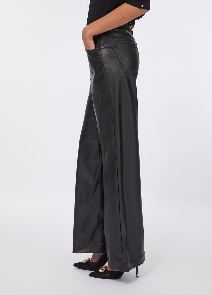 coated fabric flared trousers