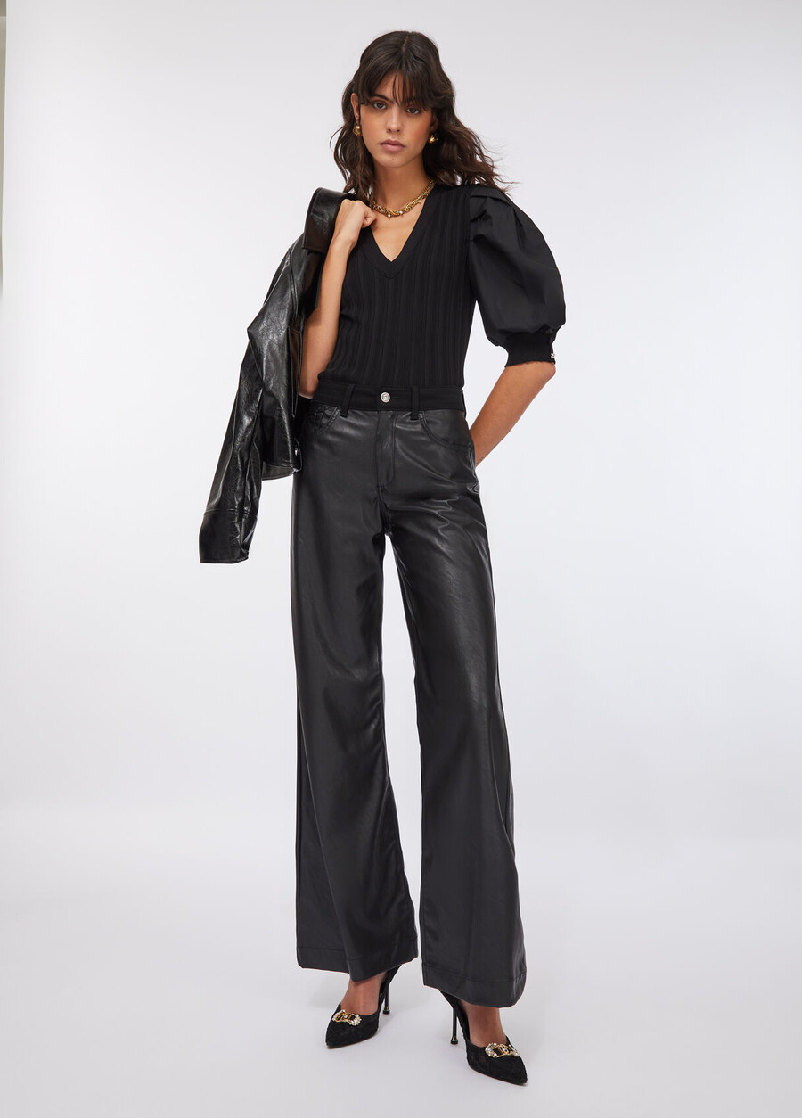 coated fabric flared trousers