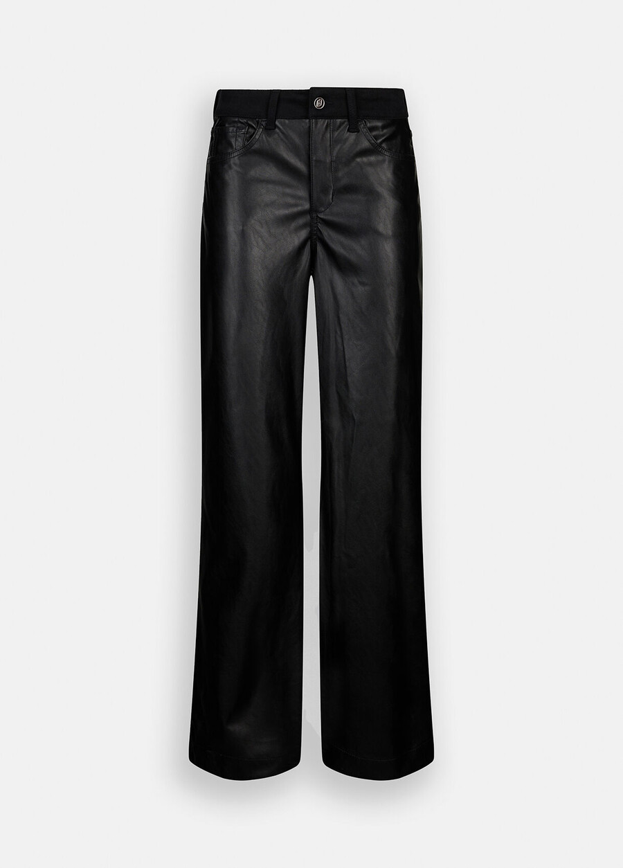 coated fabric flared trousers