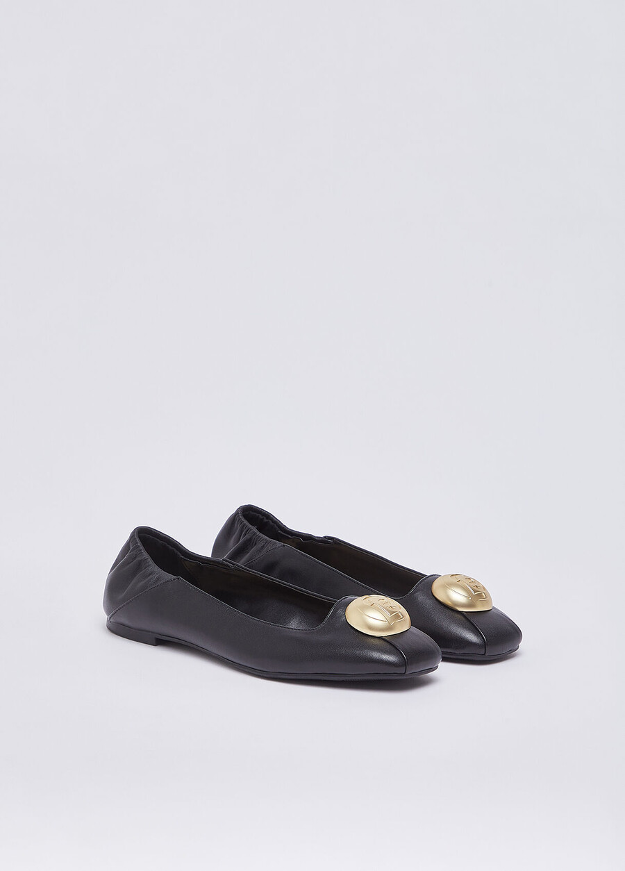 leather ballet flats with logo
