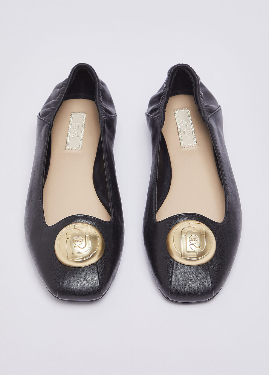 leather ballet flats with logo