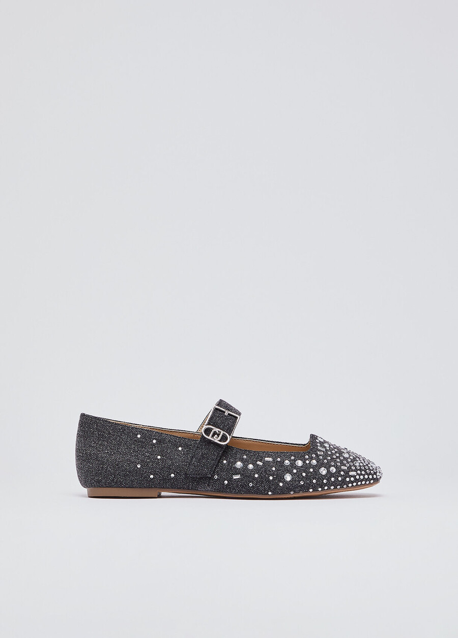 denim ballet flats with rhinestones