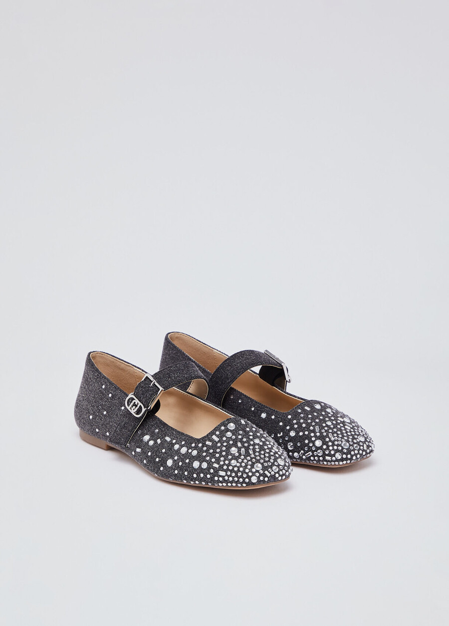 denim ballet flats with rhinestones