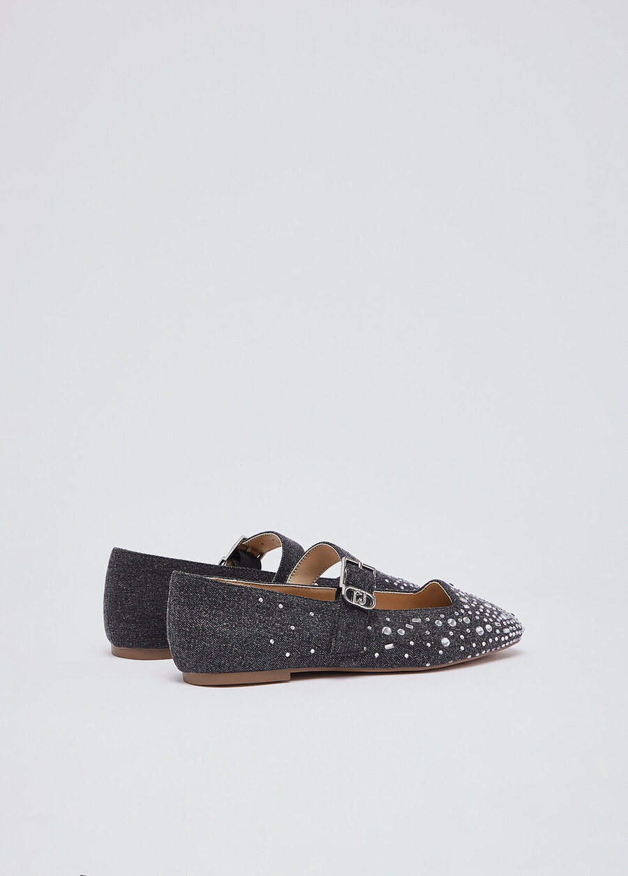 denim ballet flats with rhinestones