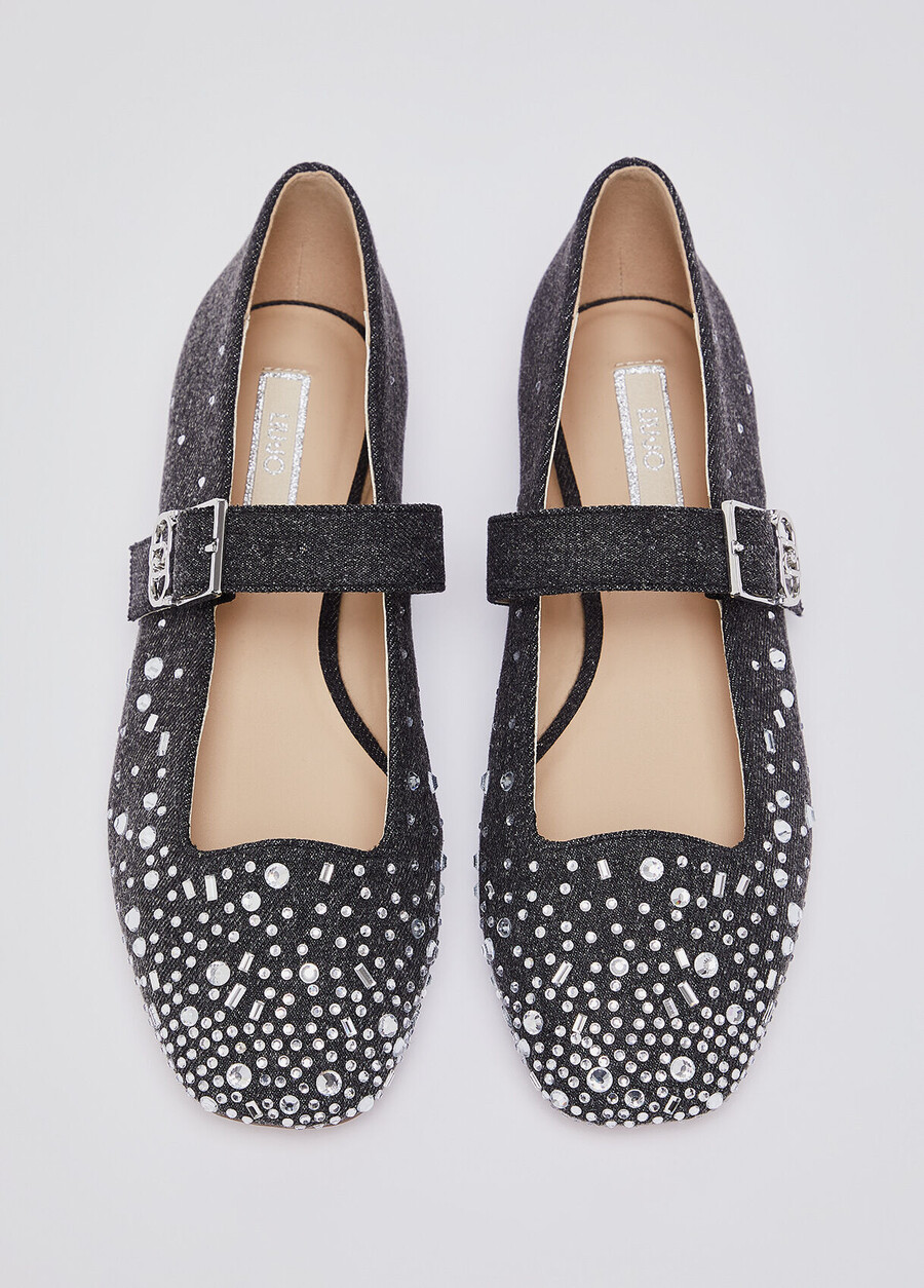 denim ballet flats with rhinestones