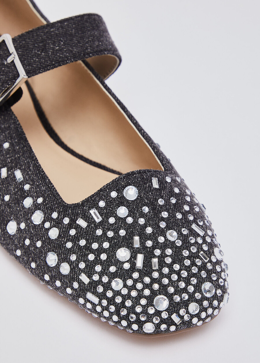 denim ballet flats with rhinestones