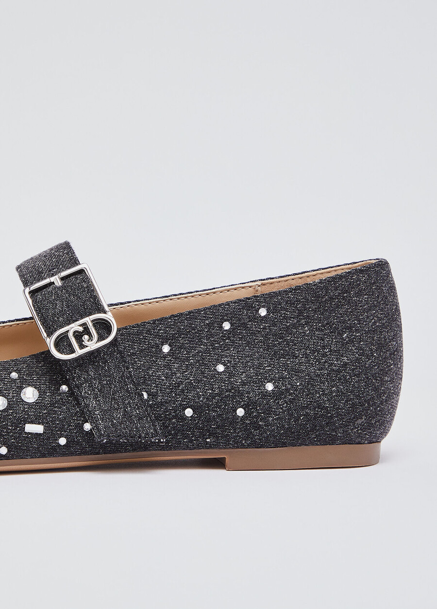 denim ballet flats with rhinestones