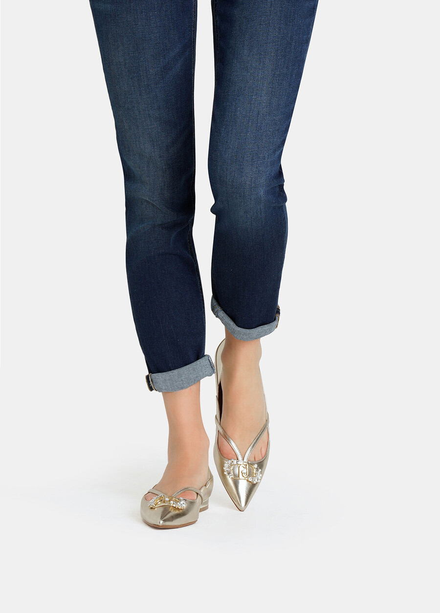ballet flats with bejewelled logo