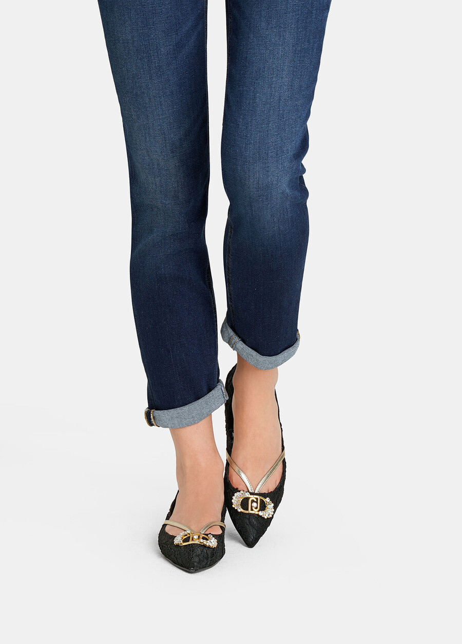 lace ballet flats with bejewelled logo
