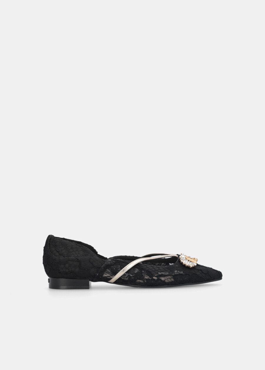 lace ballet flats with bejewelled logo