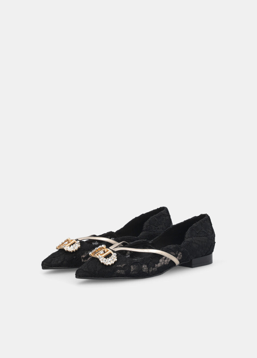 lace ballet flats with bejewelled logo