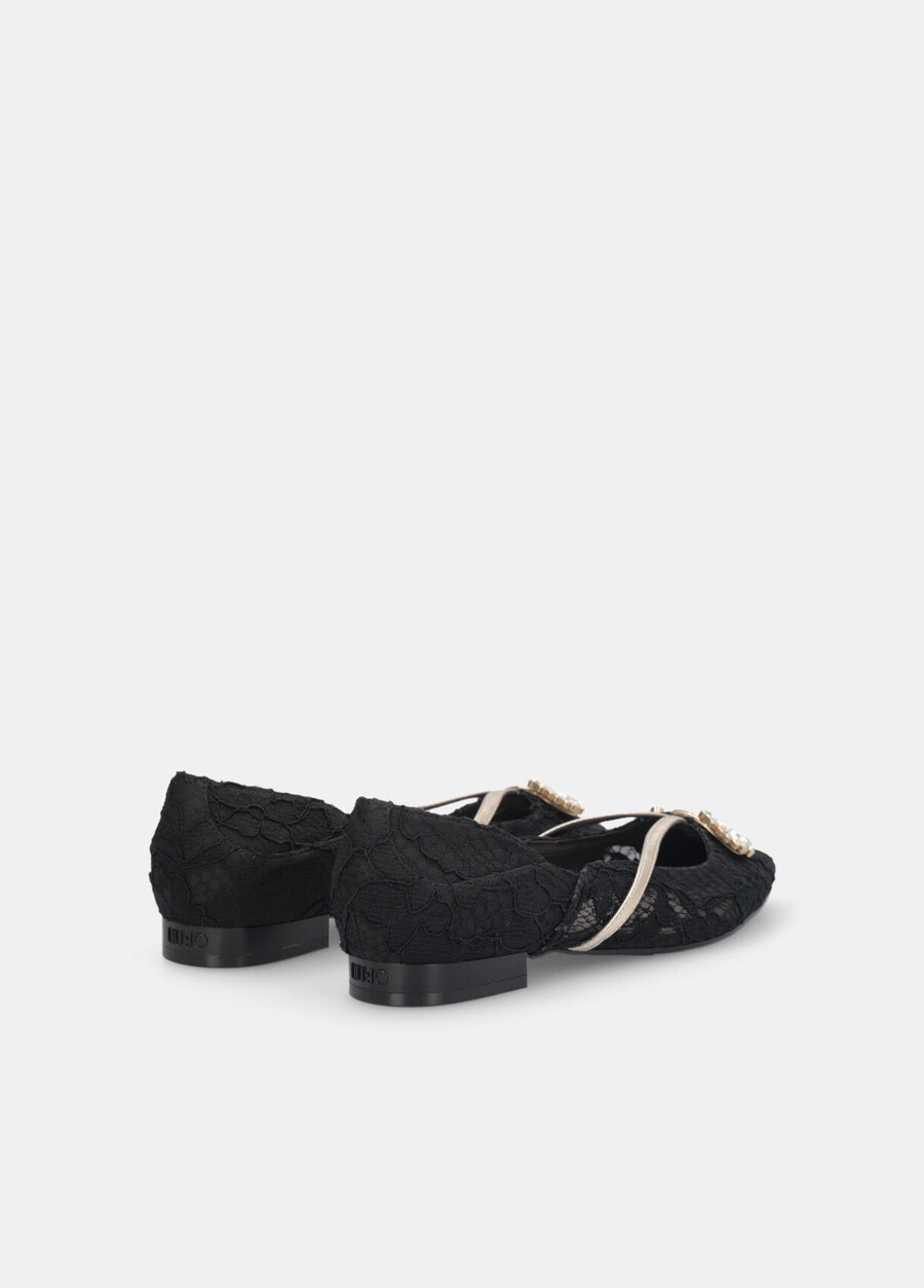 lace ballet flats with bejewelled logo