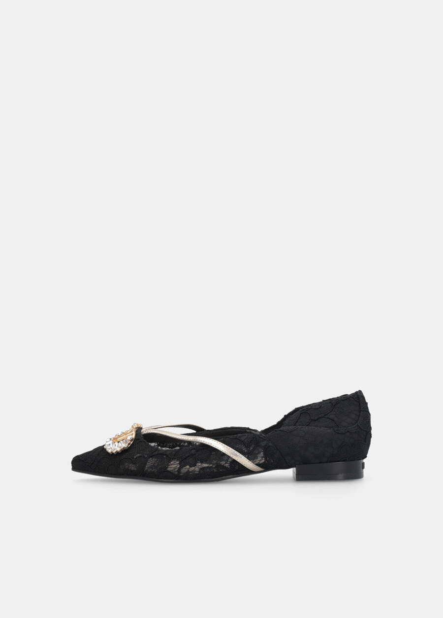 lace ballet flats with bejewelled logo