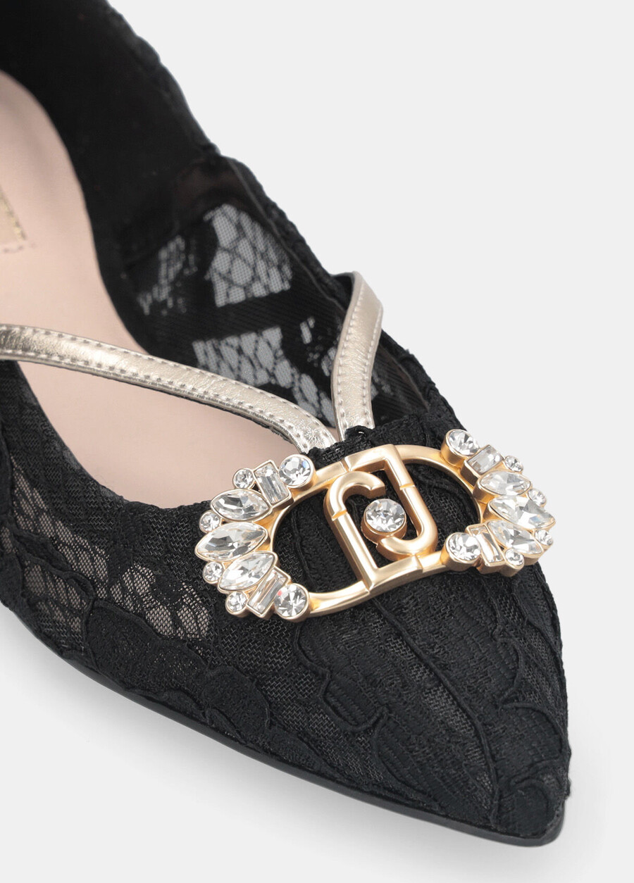 lace ballet flats with bejewelled logo