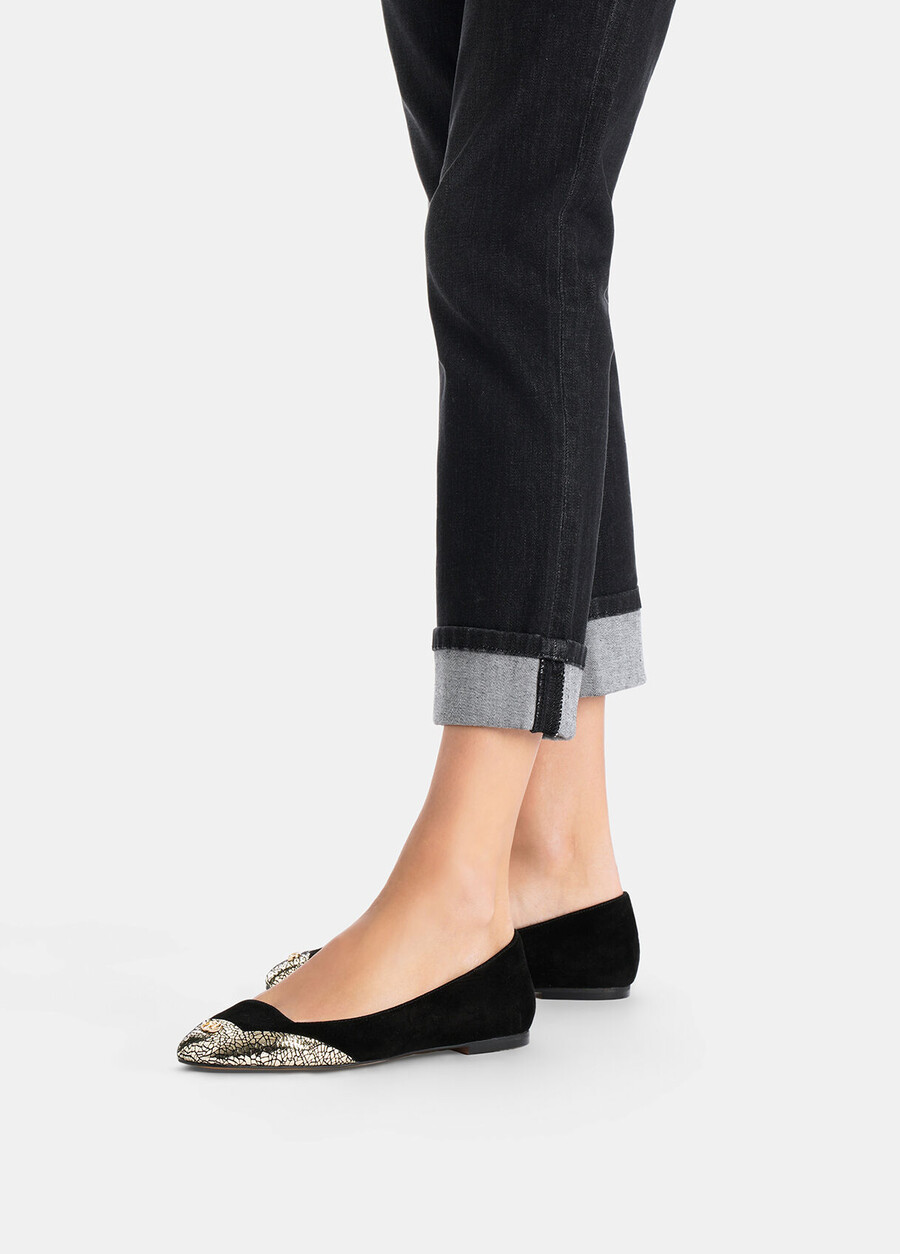 suede ballet flats with crackle detailing