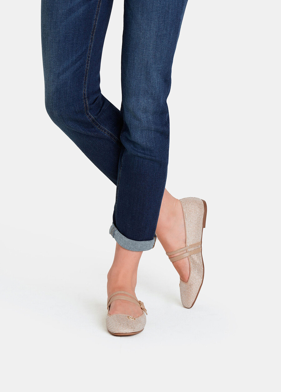 ballet flats with all-over rhinestones