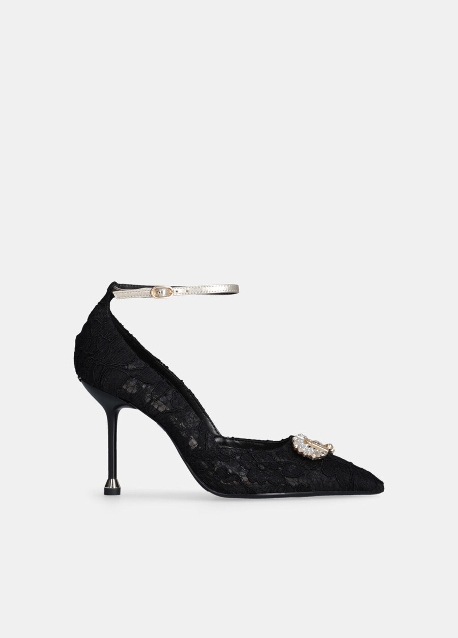 lace court shoes with bejewelled logo