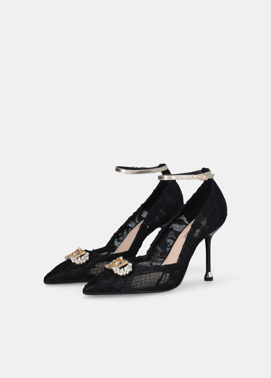 lace court shoes with bejewelled logo