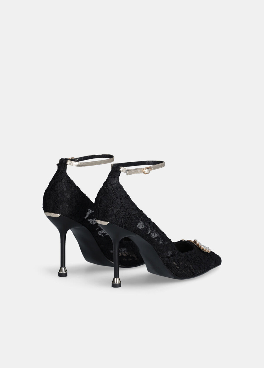 lace court shoes with bejewelled logo