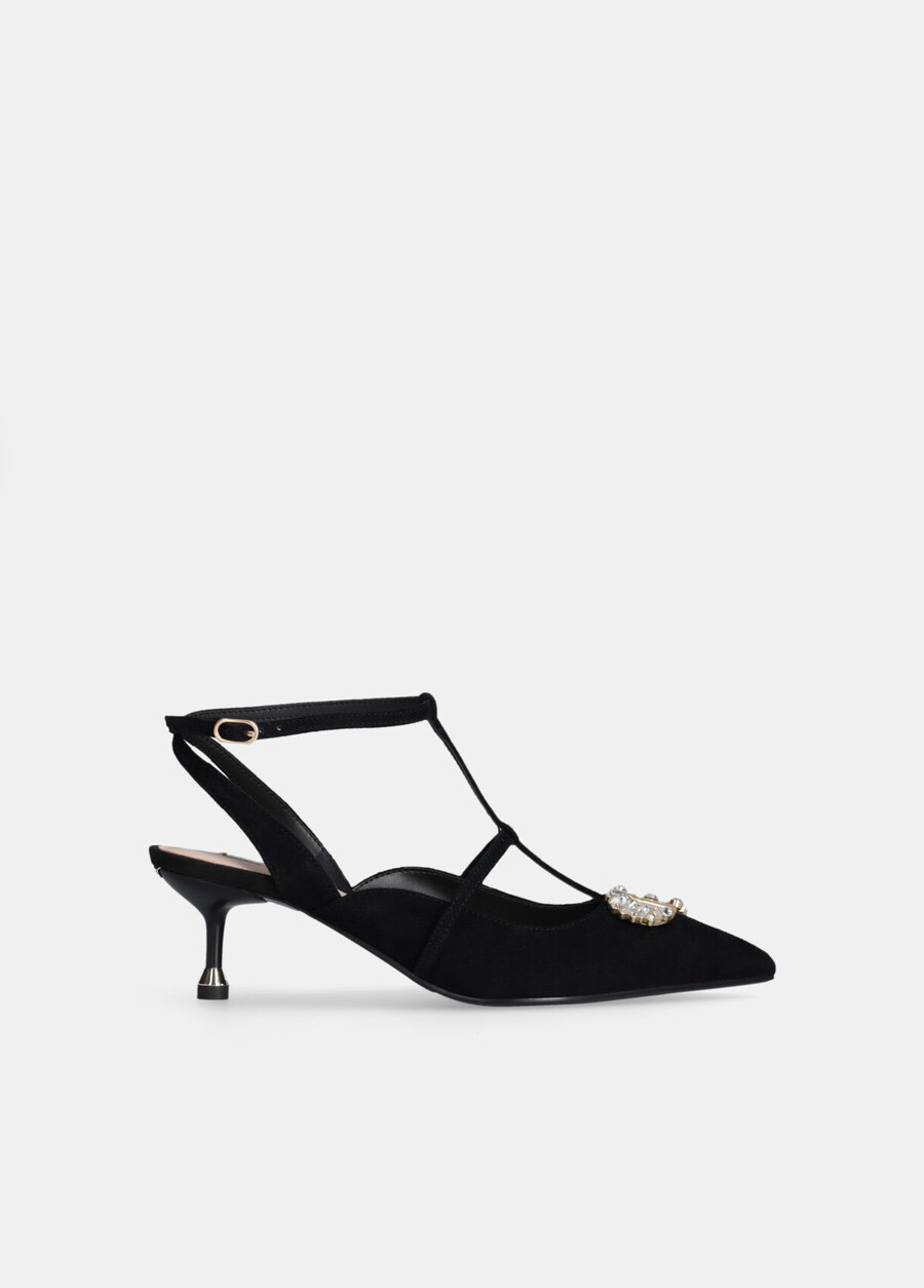 slingback shoes with bejewelled logo