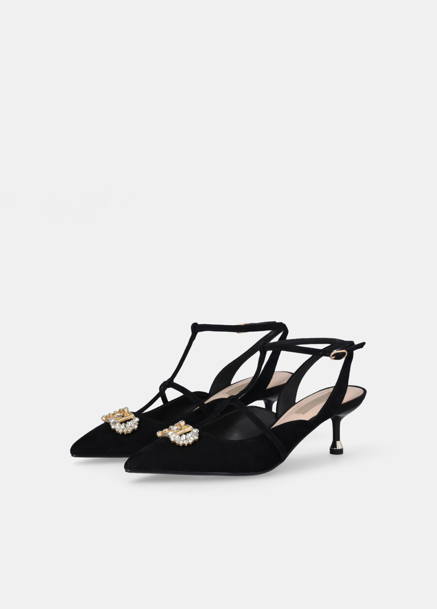 slingback shoes with bejewelled logo
