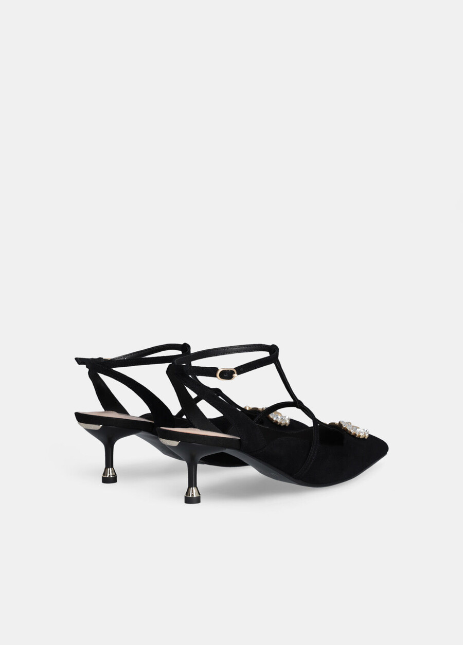 slingback shoes with bejewelled logo