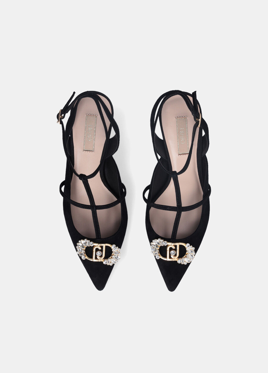 slingback shoes with bejewelled logo