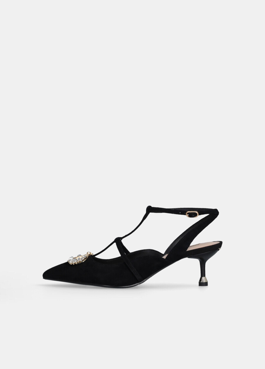 slingback shoes with bejewelled logo